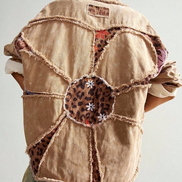 Brown Casual Women's Boho Leopard floral Print Jacket - Picture 4 of 7